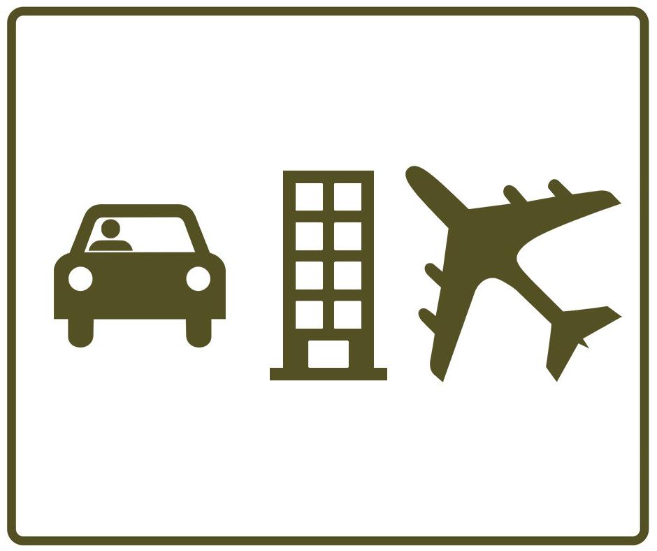 airplane, hotel, and car logos